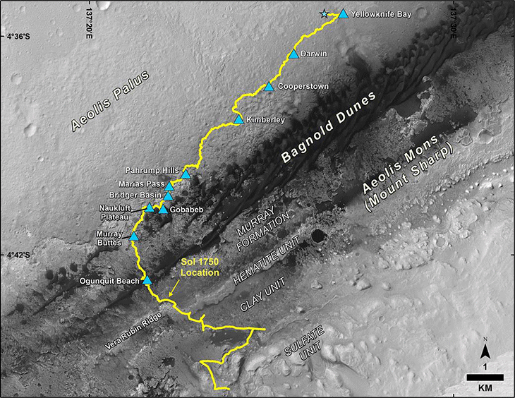 a map of where Curiosity has been on Mars