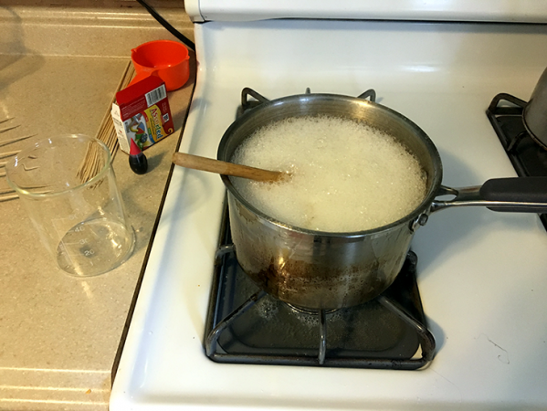 a photo of sugar boiling on a stovetop