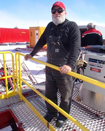 In the field last December, Frank Rack surveyed the mobile science labs that support his team’s new hot-water drill. Credit: J. Raloff/Science News for Kids