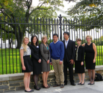 Society for Science & the Public President Elizabeth Marincola (right) poses with students who attended the White House Science Fair and are also alums of SSP science competitions.