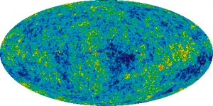 This image of the universe shows the radiation left over from the Big Bang, which occurred 13.7 billion years ago. Maps like these helped scientists determine the amount of dark energy and dark matter in the universe.