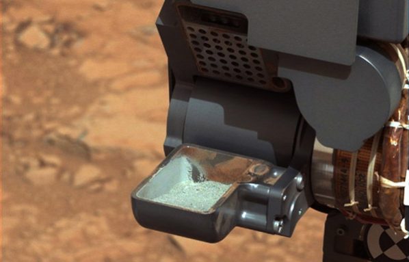 The first sample of Martian rock drilled by the rover Curiosity. Scientists say the rock provides evidence that microbes could have once lived on Mars. Credit: NASA, JPL-Caltech, MSSS  Permission: press photo, NASA public domain