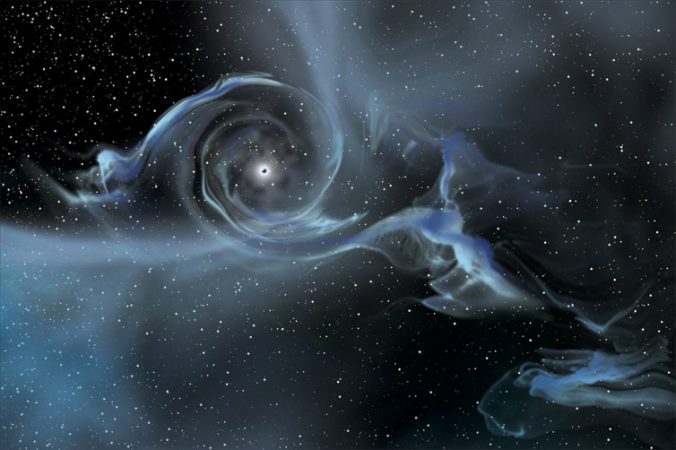 This illustration shows a black hole pulling in gas from a star that has wandered too close. Credit: NASA E/PO, Sonoma State University, Aurore Simonnet