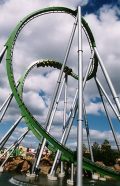 Screams fill the air when riders on the Incredible Hulk Coaster travel upside down.