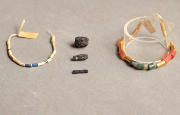 Ancient Egyptians decorated necklaces with beads made from meteorites (three beads in center). Credit: UCL Petrie/Rob Eagle