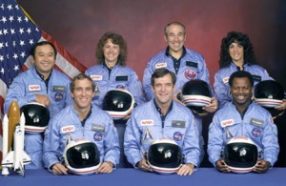 These seven astronauts died when the Challenger shuttle exploded just over a minute after liftoff in January 1986.