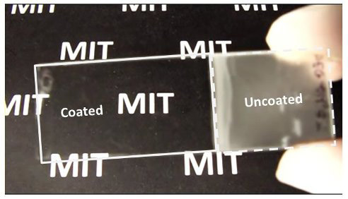 Researchers at MIT have designed a coating that prevents a cold piece of glass from fogging up when met with warm, humid air. The technology could help designers of everything from automobile windshields to camera lenses. Credit: Courtesy of the Rubner and Cohen Groups, MIT