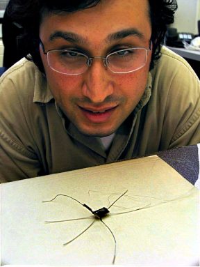 Metin Sitti of Carnegie Mellon University became inspired to build this water strider robot when he was a child. He figured out how to construct it only after becoming a mechanical engineer. Credit: Metin Sitti