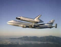 NASA customized this Boeing 747 to make it a ferry for space shuttles. Here, the space shuttle Atlantis gets a lift from California (where it landed) to its home at Kennedy Space Center in Florida in 1998.