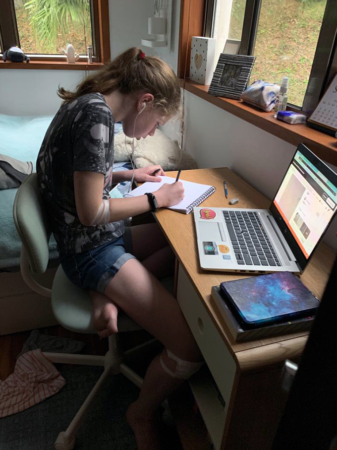 a photo of Vanessa Shepard studying at her desk