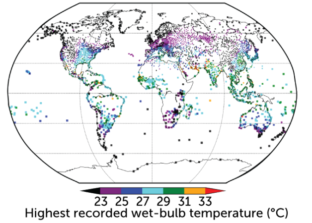 Maximum humid heat measurements, 1979–2017