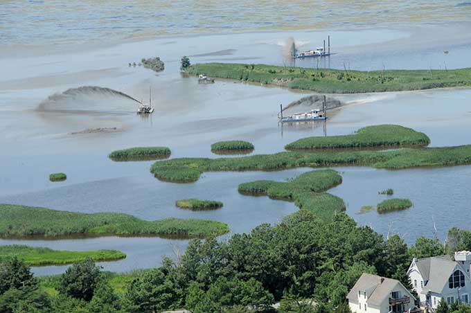 an aerial photo showing dredges at Prime Hook