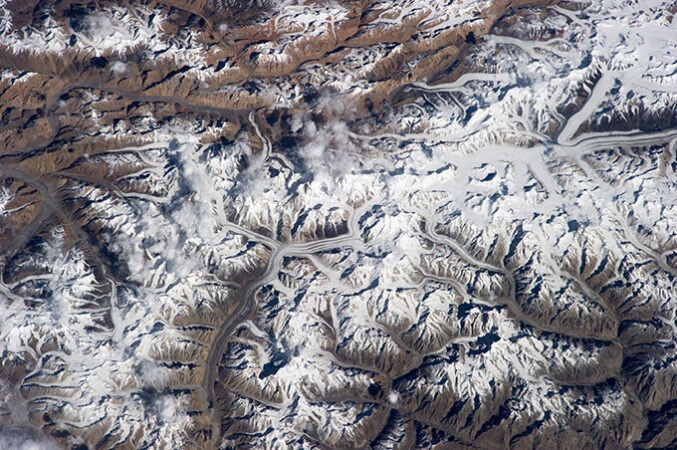 an aerial view of the Karakoram mountains