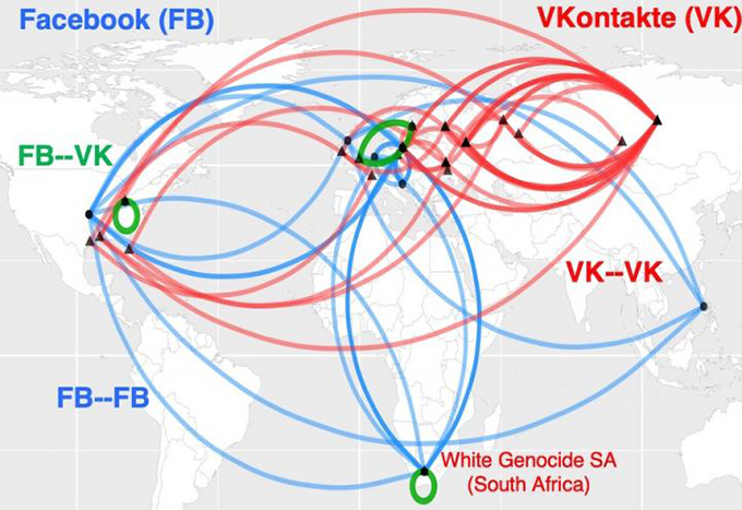 a map showing links betwee clusters of online hate