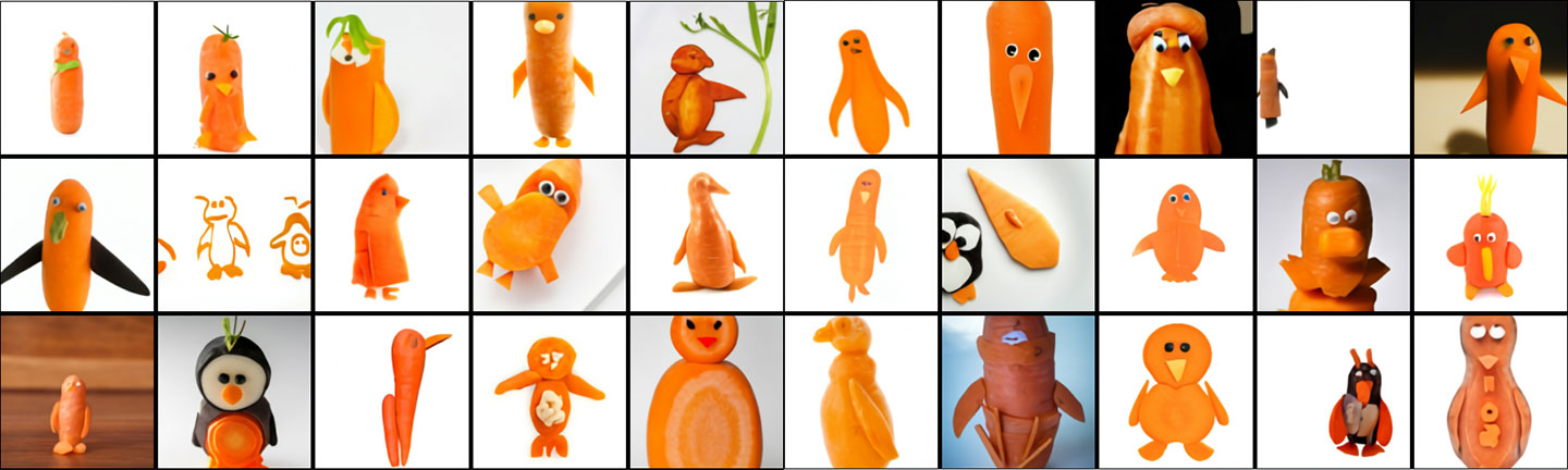 a series of images of penguin-carrots created by AI DALL-E