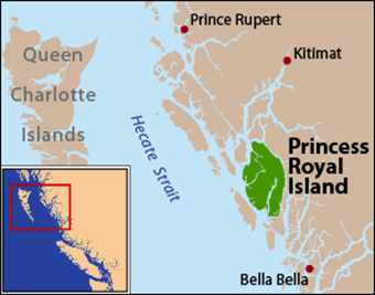 a map of the West Coast of Canada showing Princess Royal island