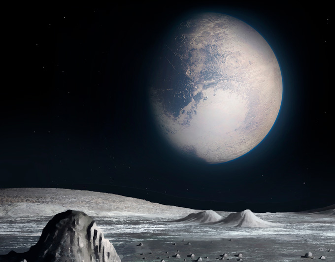 illustration of the view of Pluto from Charon