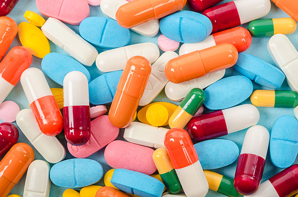 a pile of colorful pills