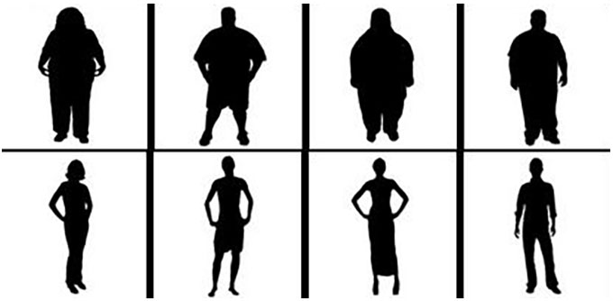 two rows of silhouettes, the top is larger people, the bottom is slimmer people