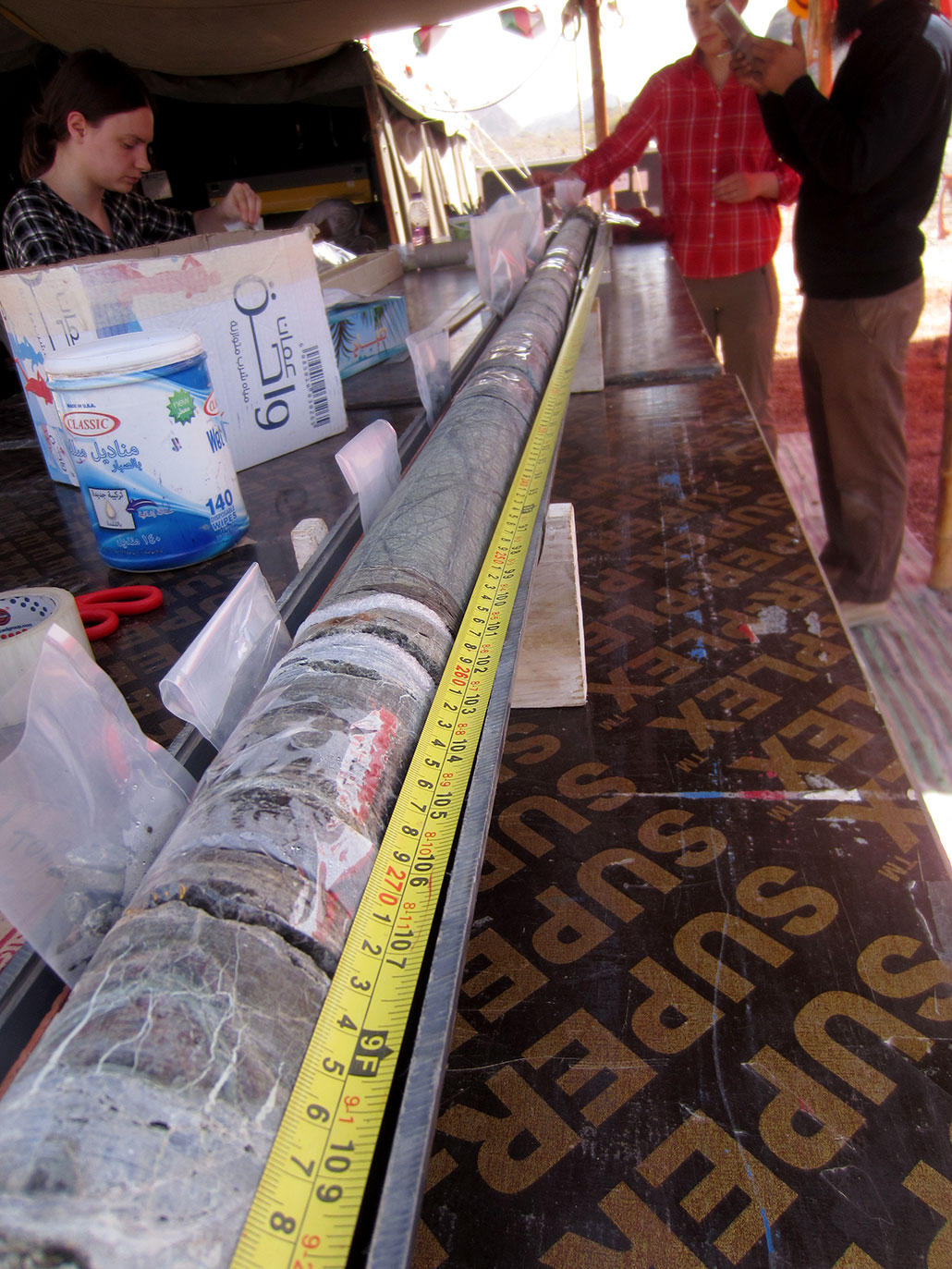 a large section of rock core on a table