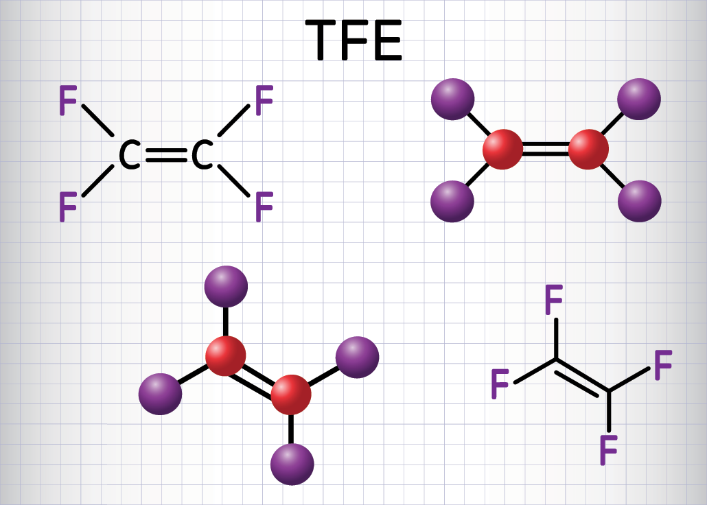 different ways to illustrate the molecular structure of tetrafluoroethene (TFE)